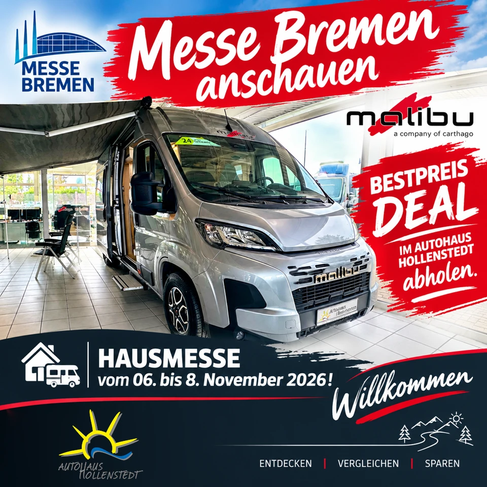 Messe Bremen anschauen und im Autohaus Hollenstedt abholen – Hausmesse vom 6. bis 8. November 2026 mit Malibu Bestpreis-Deal